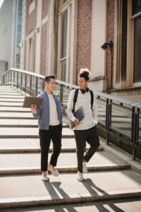 students walking along stairway in campus
