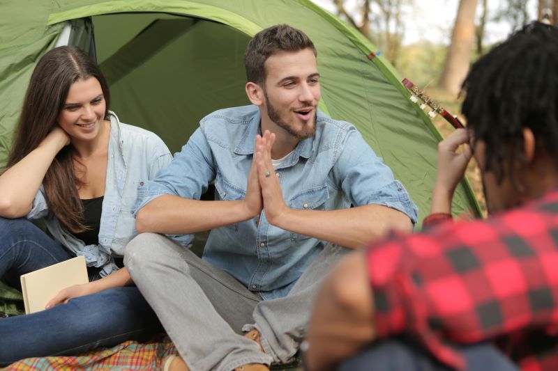 cheerful friends having fun